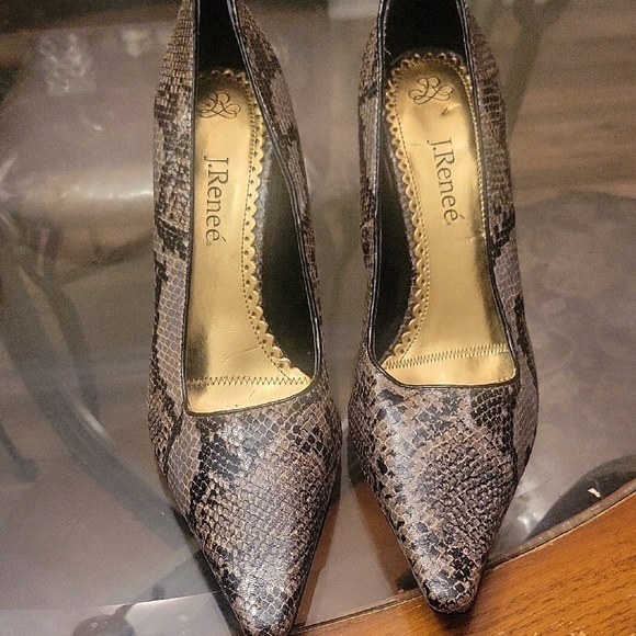 J.Renee Snakeskin Patterned Heels in Black and Brown - Picture 3 of 5